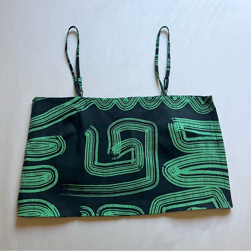 NWT BEL KAZAN navy blue green June printed tribal cropped tank top